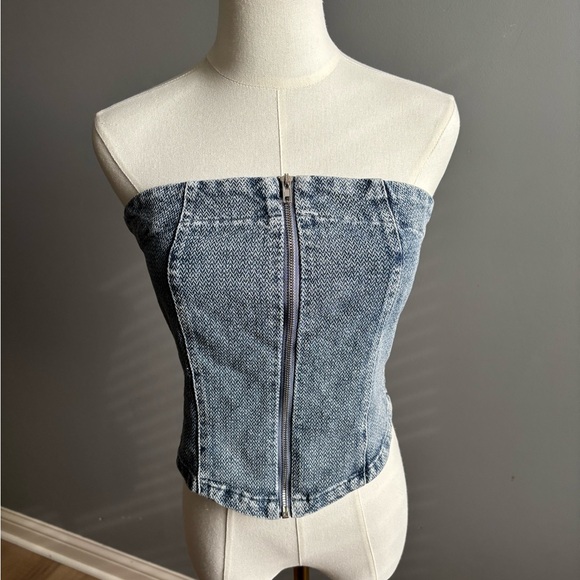 Bailey Rose Tops - Bailey Rose Strapless Denim Corset Top With Zipper